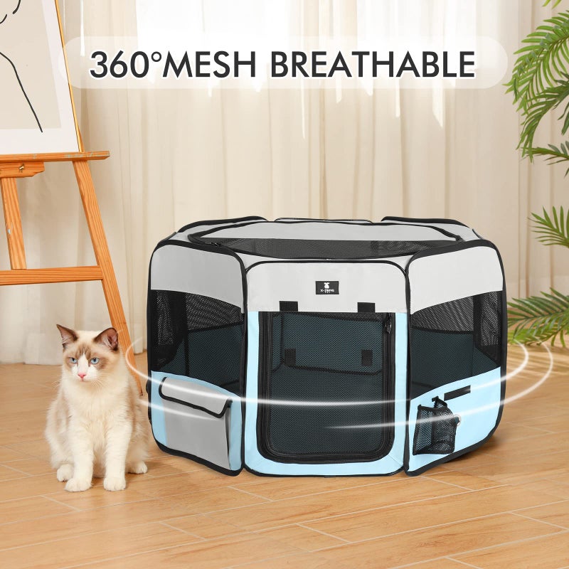 X-ZONE PET Dog Playpen Portable Pet Play Pens for Puppies, Cat, Rabbit, Chicks, Foldable Exercise Play Tent Kennel Crate, Indoor/Outdoor Travel Camping Blue Small - Image 4